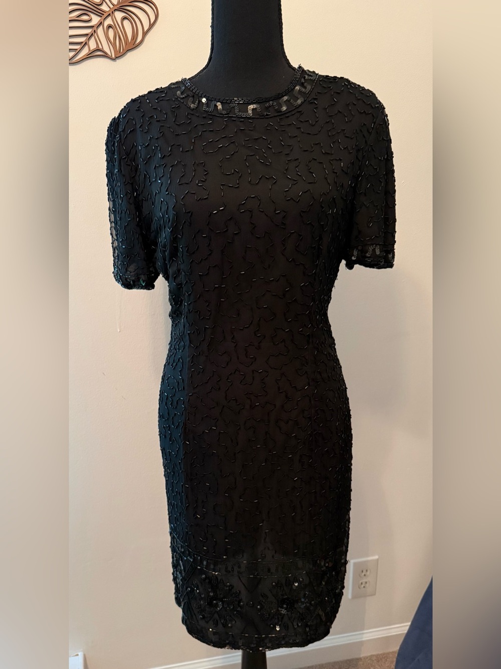 Vintage 80s/ 90s Stenay Black Beaded Short Sleeve Women’s cocktail Dress